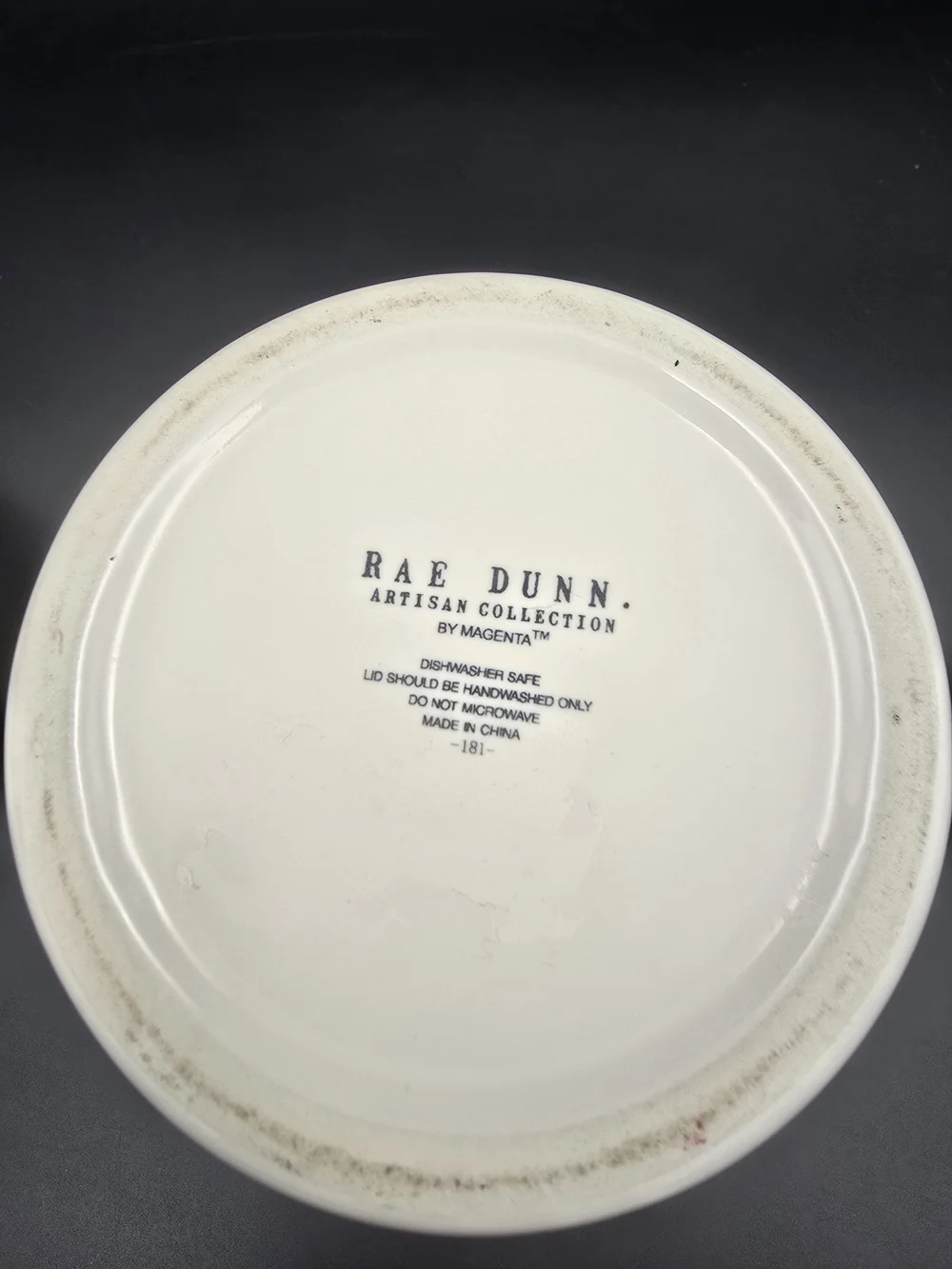 Rae Dunn White Ceramic Lid with Black Logo